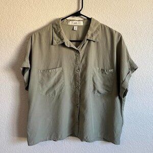 Light Army Green Soft Loose Button-up T-shirt Blouse